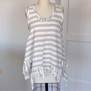 NWT Diane Ness oversized sleeveless linen tunic, raw edge ruffle hem, size S